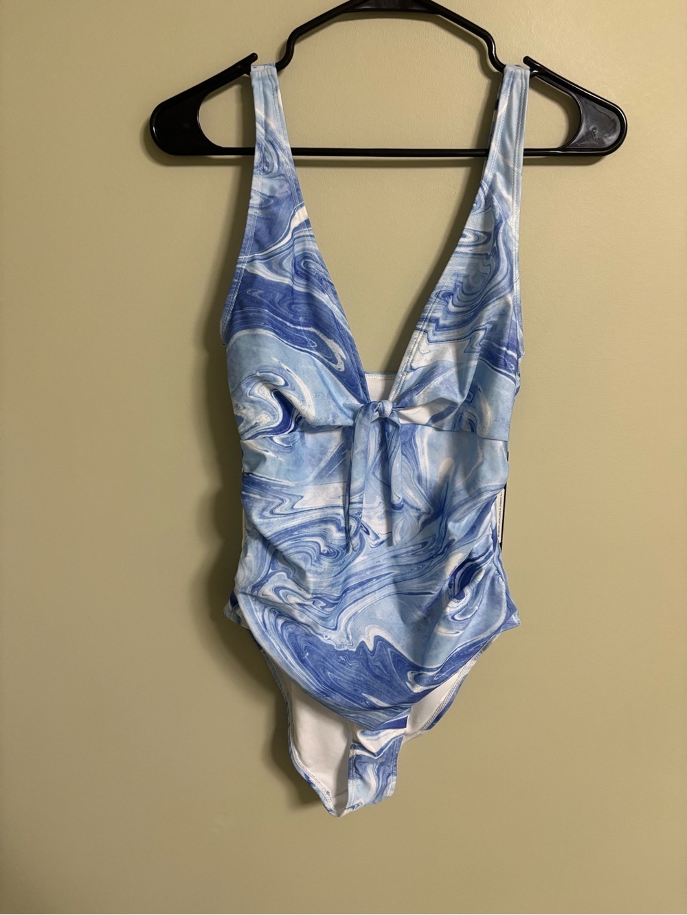 Nicole Miller Size Small One Piece Swimsuit Sweetheart Center Tie Blue Swirl New